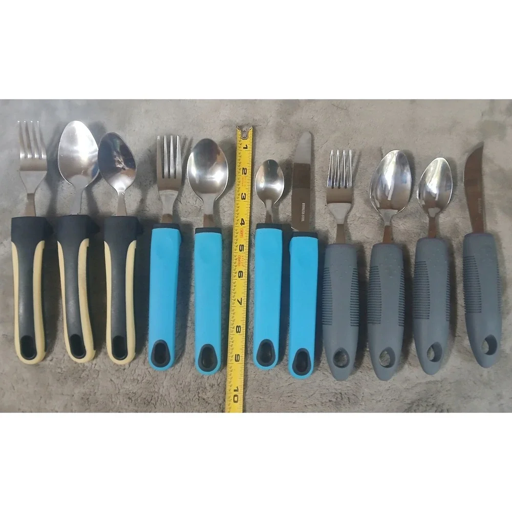 BunMo Adaptive Utensils 11pc‎ Set Weighted Non-Slip Grip Arthritis Parkinson Aid